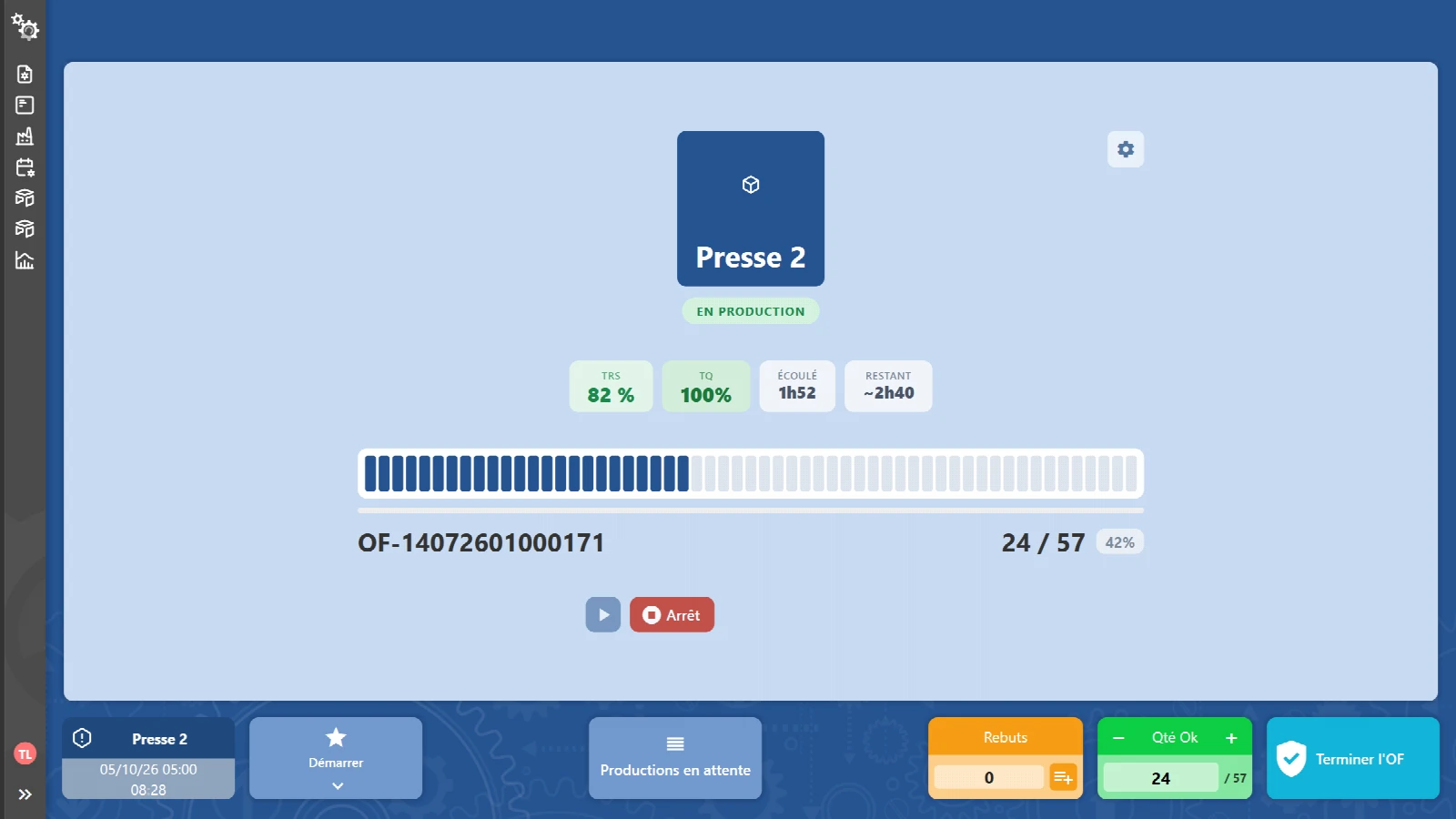 KmProd au poste : comptage automatique de la machine, données de démonstration