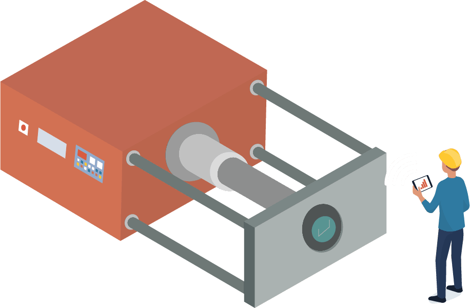 Illustration : une presse d’extrusion connectée, suivie par un opérateur sur tablette